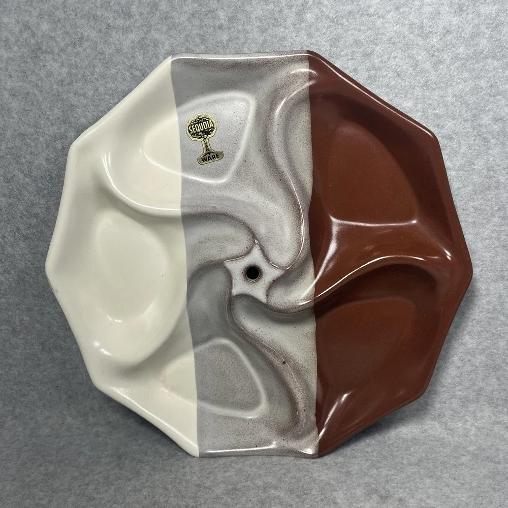 Vintage Sequoia Ware Ceramic Divided‎ Plate Mid Century Modern USA 11 Inch READ